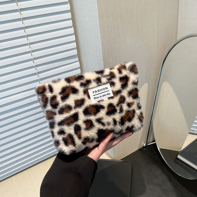 Beauty Makeup Women - Pluche make-uptas met luipaardprint Draagbare reistoilettas