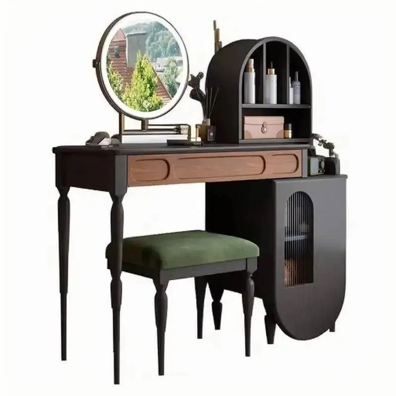 Beauty Makeup Vanity Set - + Organizer Zwarte Kaptafel Lade Kruk